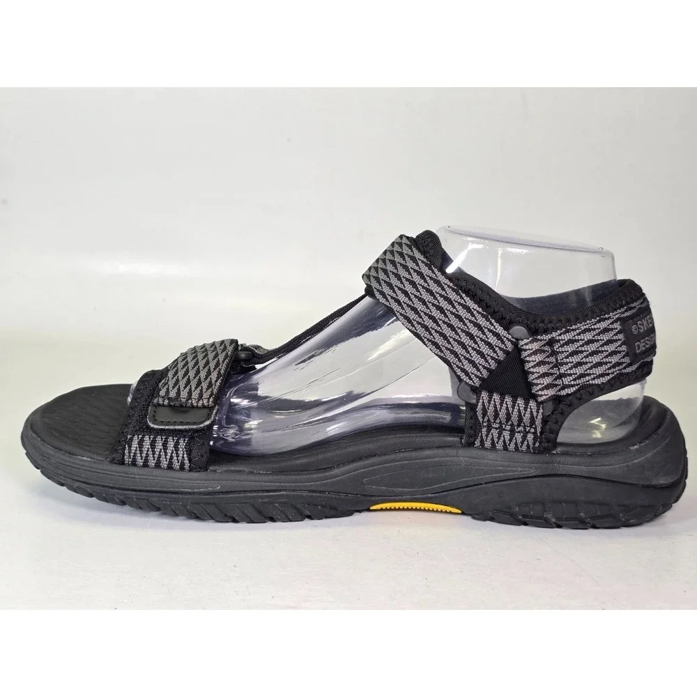 Skechers Lomell Rip Tide Sandals Men's 8 Black Gray Goodyear Relaxed Fit‎ Shoes